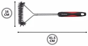 Βούρτσα καθαρισμού μπάρμπεκιου Klausberg KB 7898, 41,5 cm, τρύπα για κρέμασμα, Ανοξείδωτο, Μαύρο/κόκκινο