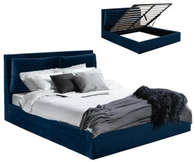 VELVET BLUE BED WITH STORAGE SPACE FOR MATTRESS 160X200