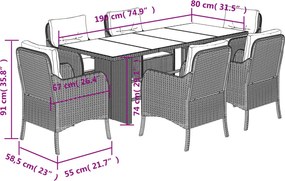 vidaXL Σετ Τραπεζαρίας Κήπου 7 τεμ. Γκρι Συνθ. Ρατάν με Μαξιλάρια