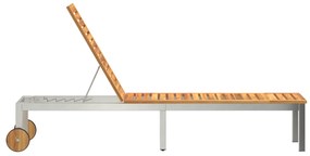 vidaXL Ξαπλώστρα με Ρόδες 207x58x35 εκ Μασίφ Ξύλο Ακακίας & Ανοξείδωτο Ατσάλι