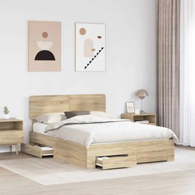 vidaXL Σκελετός Κρεβατιού Δρύς Sonoma 150 x 200 cm Επεξεργασμένο ξύλο