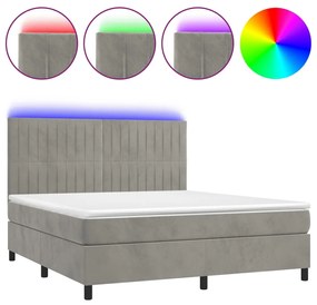 vidaXL Κρεβάτι Boxspring με Στρώμα &amp; LED Αν.Γκρι 180x200 εκ. Βελούδινο