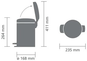 Κάδος απορριμμάτων με πεντάλ Brabantia NewIcon 1008834, 3 L, Ομαλό κλείσιμο, Αντιολισθητική βάση, Σκούρο γκρι