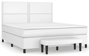 vidaXL Κρεβάτι Boxspring με Στρώμα Λευκό 180x200 εκ. Συνθετικό Δέρμα
