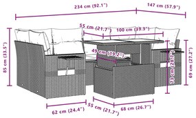 Καναπές Σετ 7 Τεμαχίων Μαύρο Συνθετικό Ρατάν με Μαξιλάρια - Μαύρο