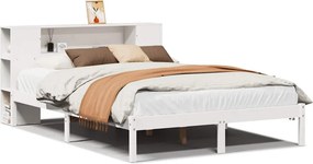 vidaXL Κρεβάτι Βιβλιοθήκη Χωρίς Στρώμα Λευκό 135x190 εκ Μασίφ Πεύκο