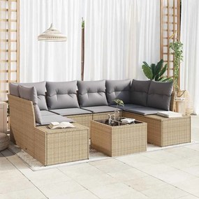 vidaXL Σετ Καναπέ Κήπου 7 pcs Μπεζ Πολυ ράταν