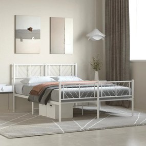 Πλαίσιο Κρεβατιού με Κεφαλάρι&amp;Ποδαρικό Λευκό 120x200εκ. Μέταλλο
