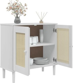 vidaXL Ντουλάπι SENJA Λευκό / Όψη Ρατάν 80x35x80 εκ. Μασίφ Ξύλο Πεύκου