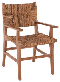 Καρέκλα-Πολυθρόνα Τραπεζαρίας C9400.01 Ξύλο Teak και Ψάθα Καρυδί-Μπέζ 54x58x86,5Yεκ. 54x58x86.5 εκ.