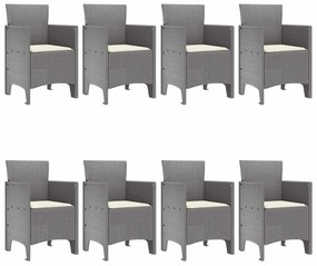 vidaXL Σέτ φαγητού για κήπο 9 pcs Ανοιχτό γκρι Rattan Polt