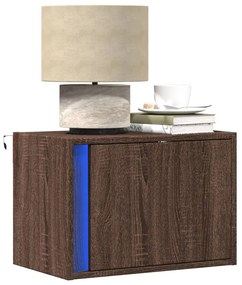 vidaXL Κομοδίνο Επιτοίχιο με Φώτα LED Καφέ Δρυς