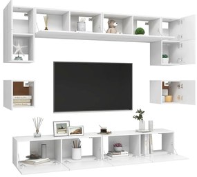 vidaXL Σετ Επίπλων Τηλεόρασης 8 Τεμαχίων Λευκό από Επεξεργασμένο Ξύλο