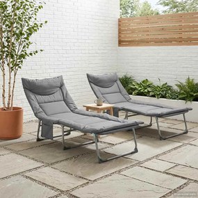 vidaXL Πτυσσόμενη ξαπλώστρα με μαξιλάρι 2 pcs Ανθρακί