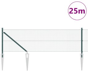 vidaXL Welded Wire Fence με 13 Αναρτήσεις Πράσινες 0.8x25 μ Χάλυβα