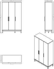 Ντουλάπα Ξύλο / Λευκό Δρυς DEITUS 136x52.3x219.8