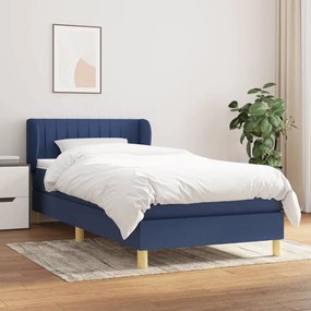 Κρεβάτι Boxspring με Στρώμα Μπλε 90x200 εκ.Υφασμάτινο