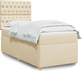 vidaXL Κρεβάτι Boxspring με Στρώμα Κρεμ 90x200 εκ.Υφασμάτινο