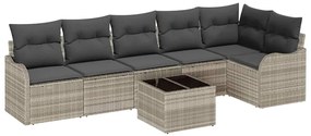 vidaXL Σετ Καναπέ Κήπου με μαξιλάρι 7 pcs Ανοιχτό γκρι Πολυ ράταν
