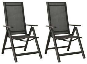 Καρέκλες Κήπου Πτυσσόμενες 2 τεμ. Μαύρες Textilene / Αλουμίνιο - Μαύρο