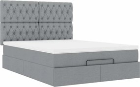 vidaXL Οθωμανικό κρεβάτι με στρώμα &amp; LEDs Ανοιχτό γκρι ύφασμα