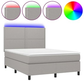 vidaXL Κρεβάτι Boxspring με Στρώμα &amp; LED Αν.Γκρι 140x200εκ. Υφασμάτινο