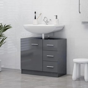 vidaXL Ντουλάπι Νιπτήρα Γυαλιστερό Γκρι 63x30x54 εκ. Μοριοσανίδα