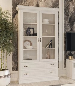 Επιδαπέδια Βιτρίνα Σαλονιού BOCAR 2D από Μοριοσανίδα με Γυαλί Vaudeville Pine Tree 110x43x205cm