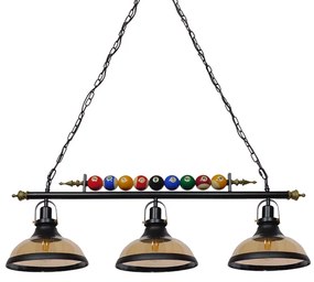 01280 GloboStar® GLOBOSTAR® BILLIARD SERIES 01280 Vintage Κρεμαστό Φωτιστικό Οροφής με Ντουί 3 x E27 AC 220-240V IP20 - Μαύρο & Χρυσό Μελί - Μ96 x Π25 x Υ30cm