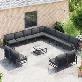 vidaXL Σετ Καναπέ Κήπου με μαξιλάρι 13 pcs Μαύρο Ατσάλι