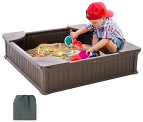 VEVOR Sandbox with Cover Square Sand Box HDPE Sand Pit Outdoor Backyard Ages3-12