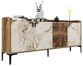 BUFFET MELAMINE WALNUT AND WHITE MARBLE LOOK 180x35x78Ηcm.ΗΜ9433.02