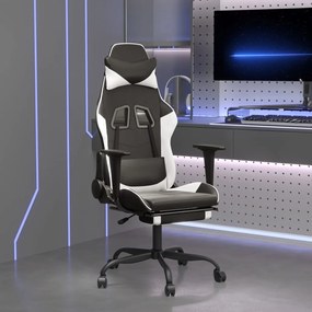 Καρέκλα Gaming Μασάζ Υποπόδιο Μαύρο/Λευκό από Συνθετικό Δέρμα
