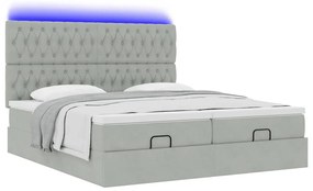 vidaXL Οθωμανικό κρεβάτι με στρώματα & LEDs Ανοιχτό γκρι Βελούδο
