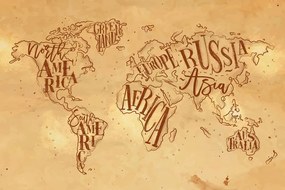 Εικόνα στο φελλό ενός σύγχρονου παγκόσμιου χάρτη σε vintage φόντο - 120x80  wooden