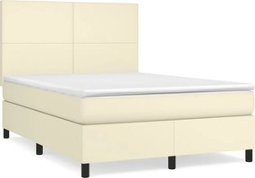vidaXL Κρεβάτι Boxspring με Στρώμα Κρεμ 140x190εκ. από Συνθετικό Δέρμα