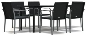 vidaXL Σετ Τραπεζαρίας Κήπου 7 τεμ. Συνθ. Ρατάν / Ατσάλι με Μαξιλάρια