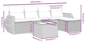 vidaXL Σαλόνι Κήπου 6 Τεμαχίων από Γκρι Συνθετικό Ρατάν με Μαξιλάρια