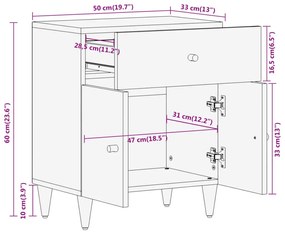 Κομοδίνο 50 x 33 x 60 εκ. από Μασίφ Ξύλο Μάνγκο - Καφέ