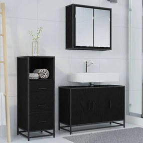vidaXL Σετ Επίπλων Μπάνιου με ράφι 3 pcs Μαύρη Οξυά Επεξεργασμένο ξύλο