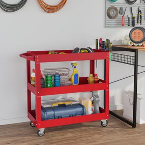 DURHAND Τρόλεϊ Εργαλείων 3 Επιπέδων, 4 Ρόδες, Ατσάλι, 83Π x 35,3Β x 76Υ cm, Κόκκινο