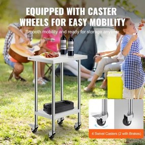 VEVOR Stainless Steel Work Table Commercial Prep Table 24x18 Inch With 4 Casters