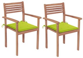 3062273 vidaXL Καρέκλες Κήπου 2 τεμ. από Ξύλο Teak με Φωτ. Πράσινα Μαξιλάρια Πράσινο, 1 Τεμάχιο