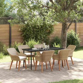 vidaXL Σέτ φαγητού για κήπο με μαξιλάρι 7 pcs Μπεζ συνθετικό ρατάν