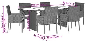 Σετ Τραπεζαρίας Κήπου 7 τεμ. Γκρι Συνθ. Ρατάν με Μαξιλάρια - Γκρι