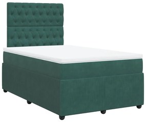 vidaXL Κρεβάτι Boxspring με Στρώμα Σκούρο Πράσινο 120x190εκ. Βελούδινο