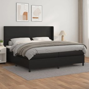 Κρεβάτι Boxspring με Στρώμα Μαύρο 200x200 εκ. Συνθετικό Δέρμα