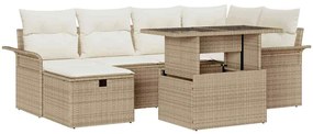 vidaXL Σετ Καναπέ Για Κήπο 7 Τεμαχίων Με Μαξιλάρια, Μπεζ Πολυ-Ρατάν