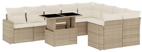 vidaXL Σετ Καναπέ Κήπου 10 τεμ. Μπεζ Συνθετικό Ρατάν με Μαξιλάρια
