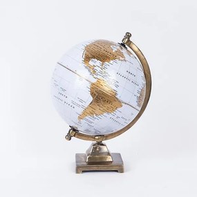 Διακοσμητική Επιτραπέζια Υδρόγειος Μεταλλική Χρυσή-Λευκή 22x22x32εκ. ESTHETI 752-19036